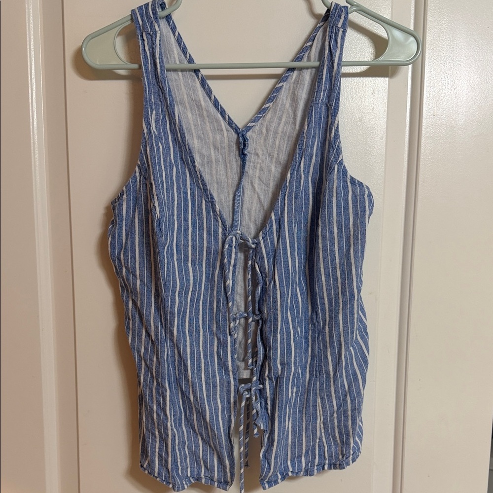 Stylish Blue Striped Tie-Front Tank Top